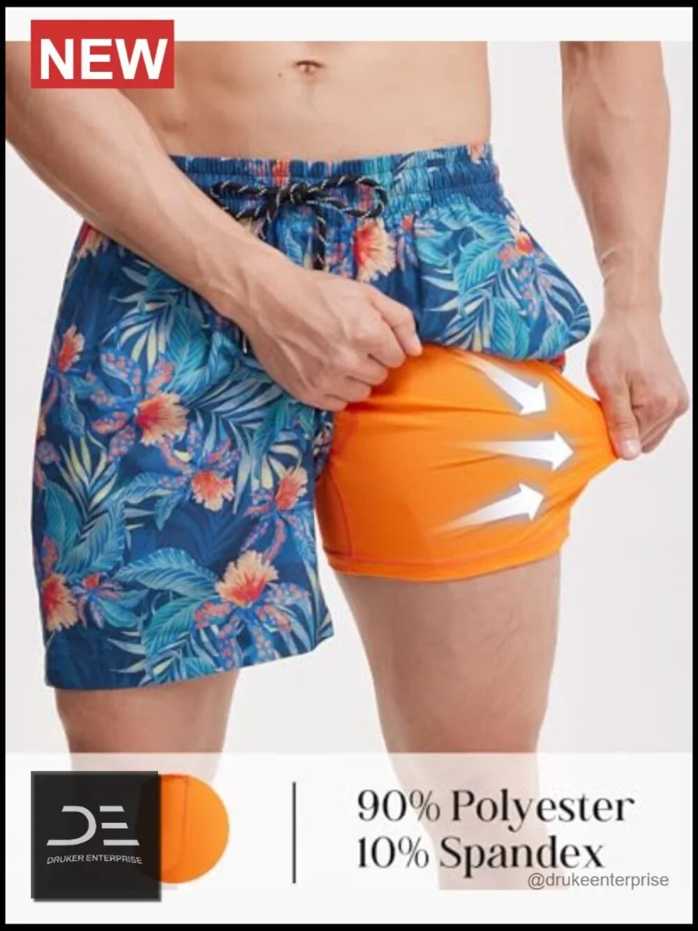 Mens 5 Inch Swim Trunks with Compression Liner Quick Dry 2 in 1 Pockets